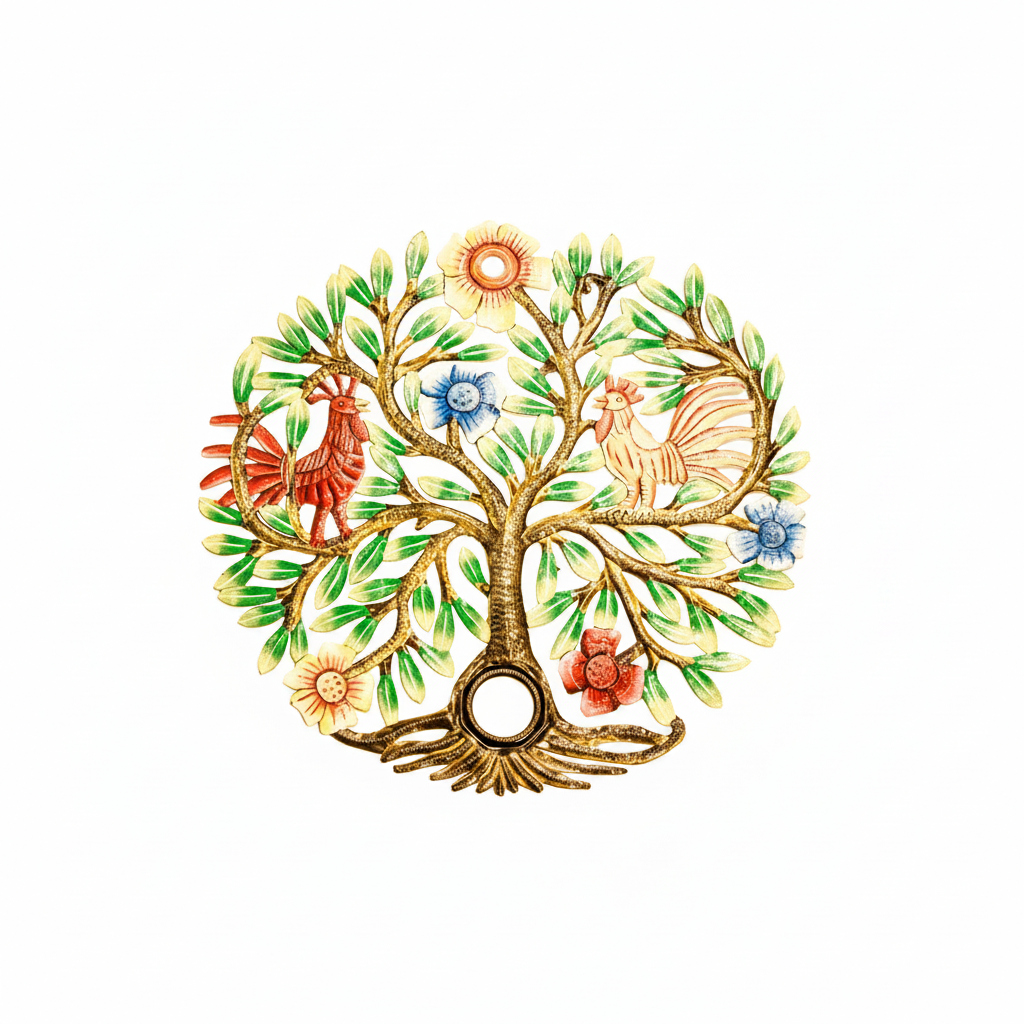 Painted Roosters in Tree - Lid