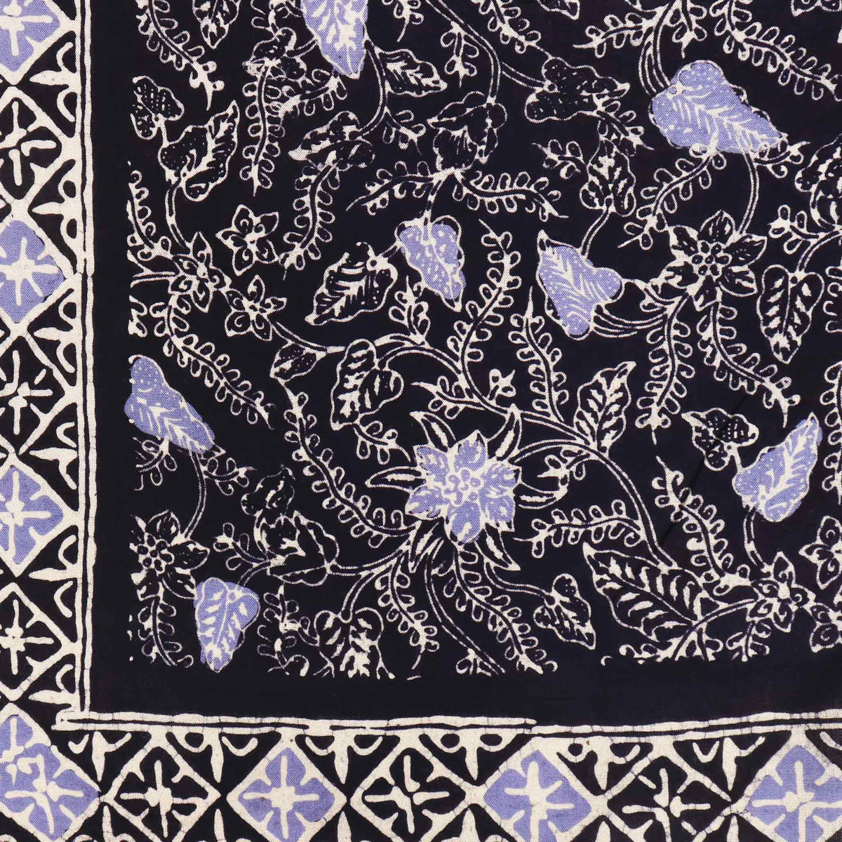 Large 39" Wild Rag Batik Bandana Blue Navy Foliage, 100% Soft Cotton, Hand Dyed Hair Cover Scarf