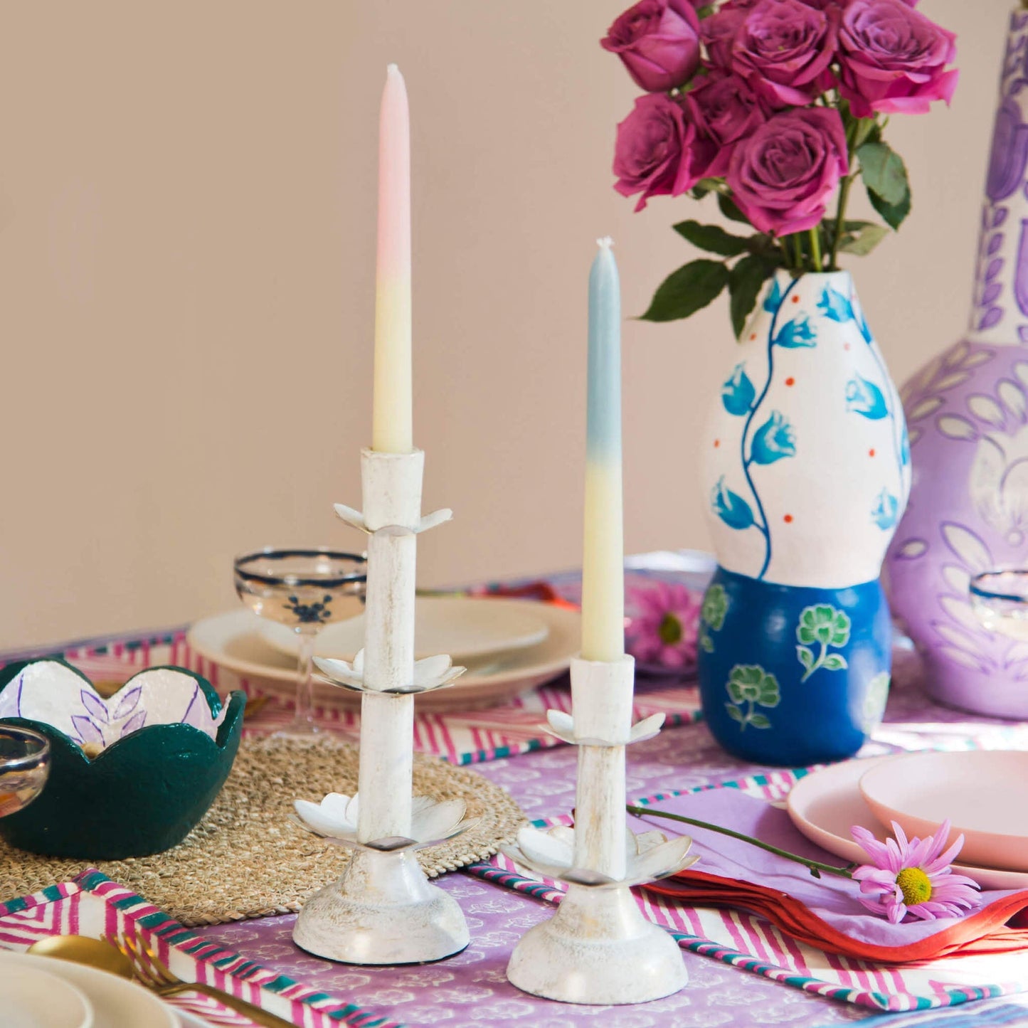 Lotus Bloom Tapered Aluminum Candleholder