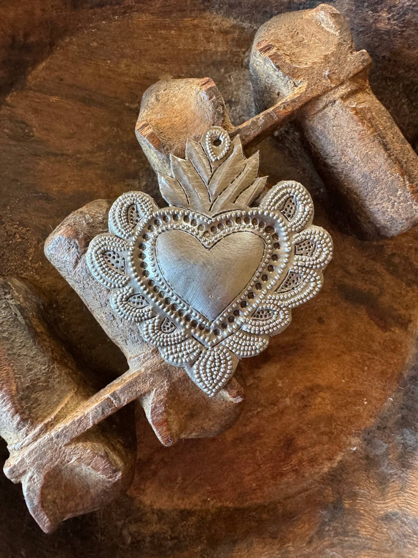 Sacred Heart, Wall Decor,Handmade Metal Haiti 3.25"x3.5"