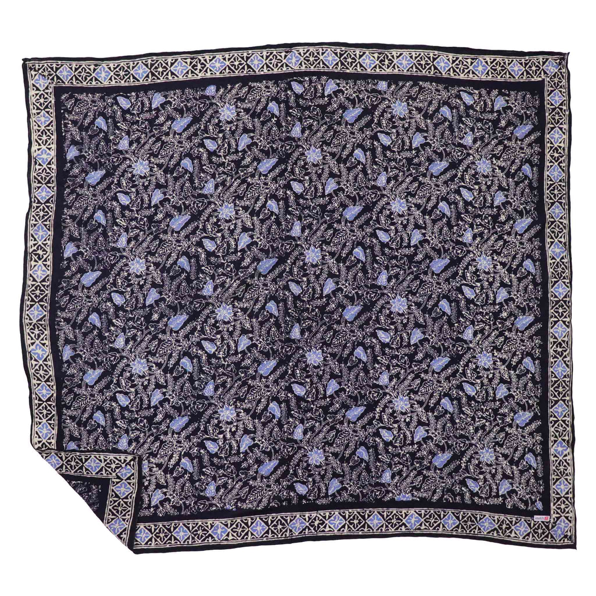 Large 39" Wild Rag Batik Bandana Blue Navy Foliage, 100% Soft Cotton, Hand Dyed Hair Cover Scarf