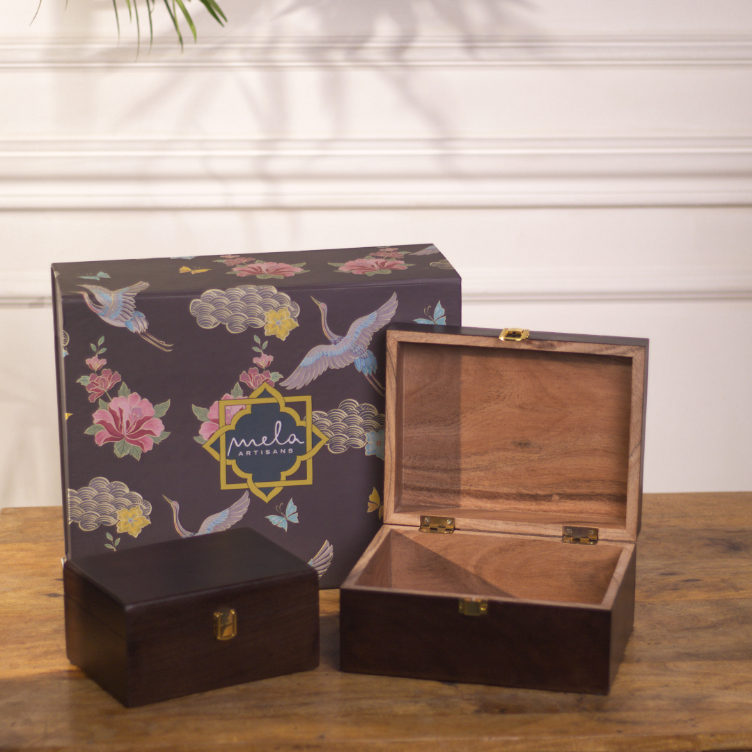 S/2 Handcrafted Acacia Urban Walnut Box Set Gift Box