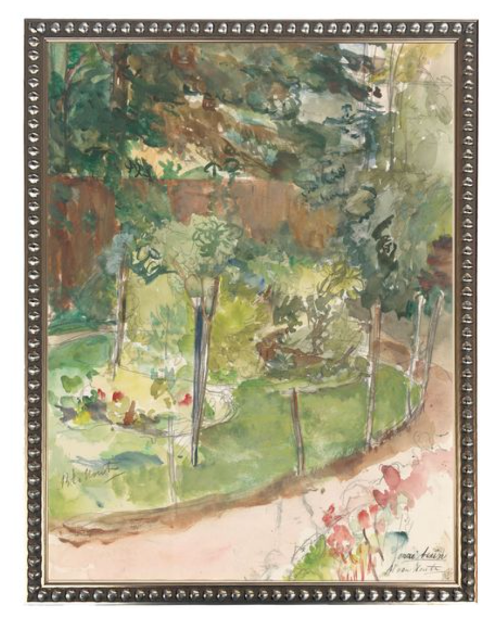 Garden Painting in Silver-Beaded Frame