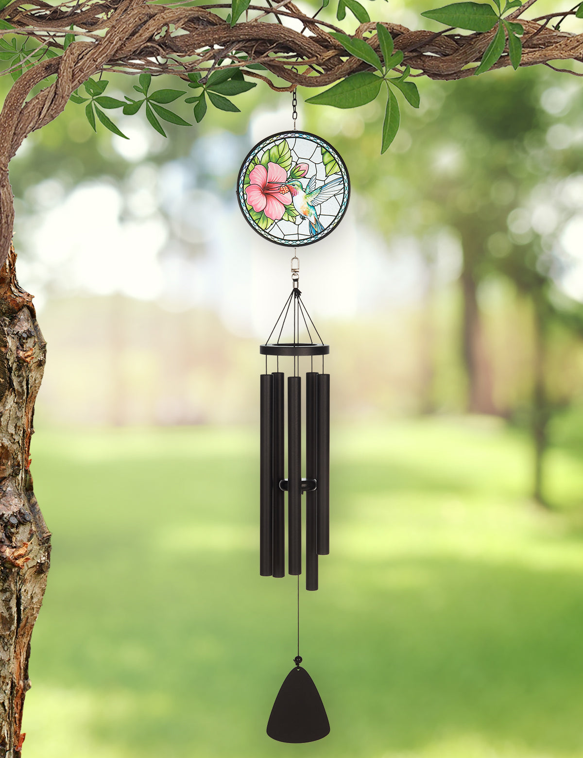 Hummingbird Stain Glass Wind Chime - 40 inch