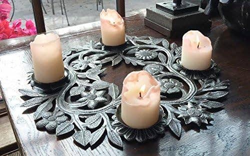 Advent Wreath, Holiday Centerpiece, Handmade Haitian Metal