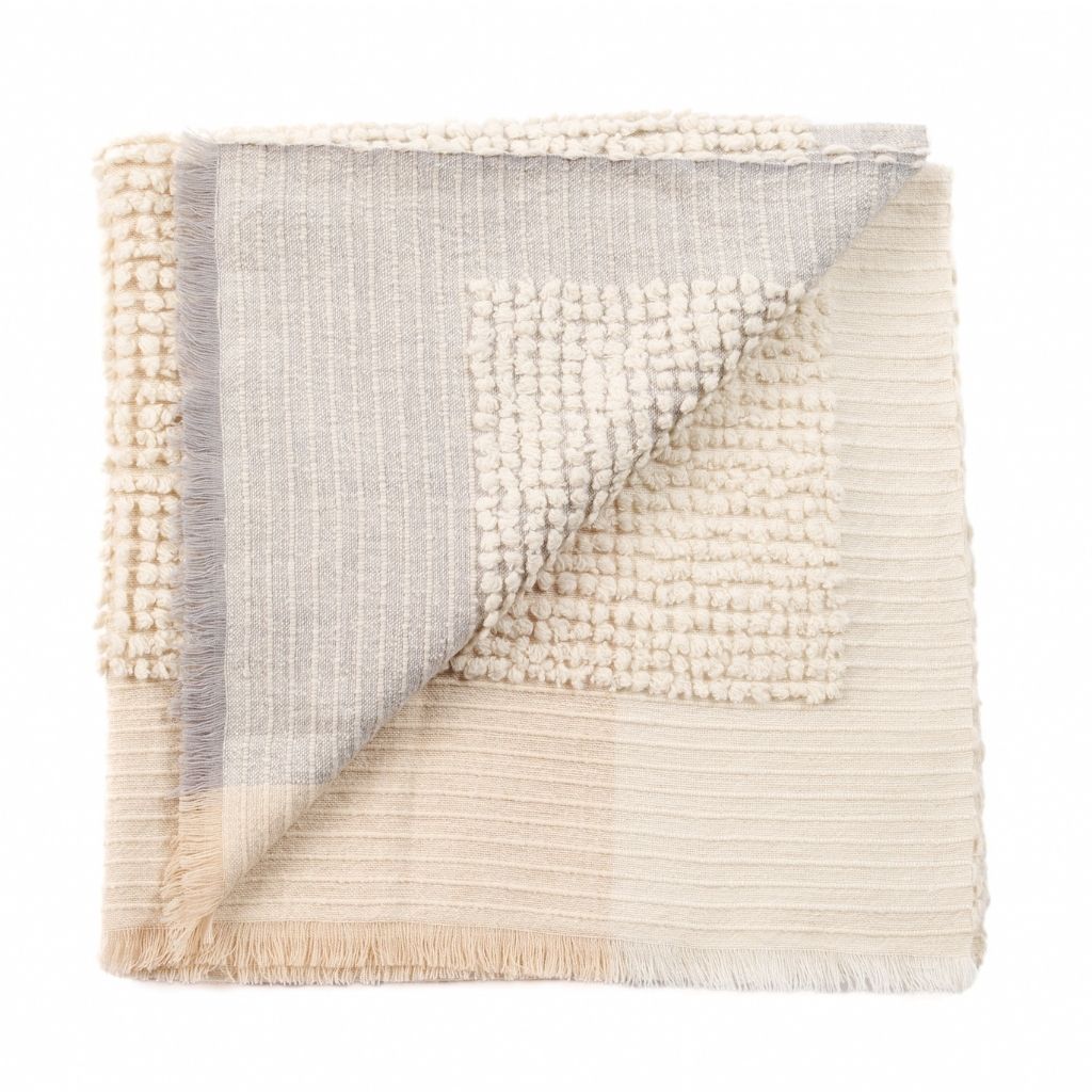 Butterscotch White Handloom Textured Plush Merino Throw