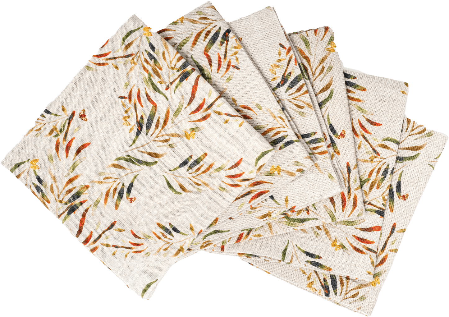 6 Organic Linen Napkins in Red Palm
