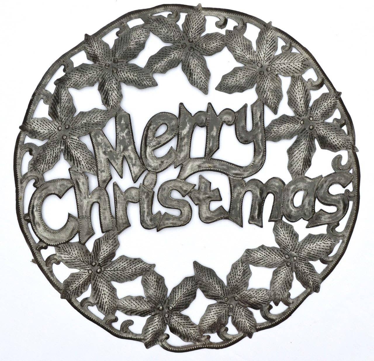 Merry Christmas Wall Plaque 17x17 Handmade Fair Trade Metal