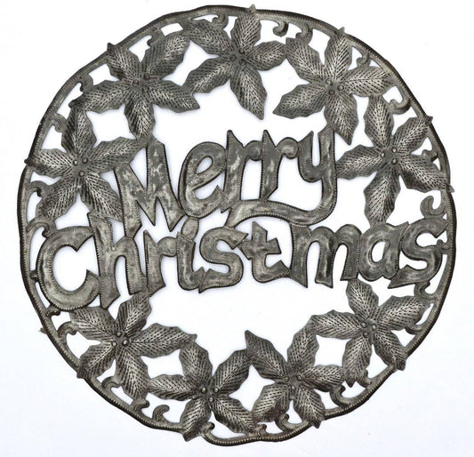 Merry Christmas Wall Plaque 17x17 Handmade Fair Trade Metal