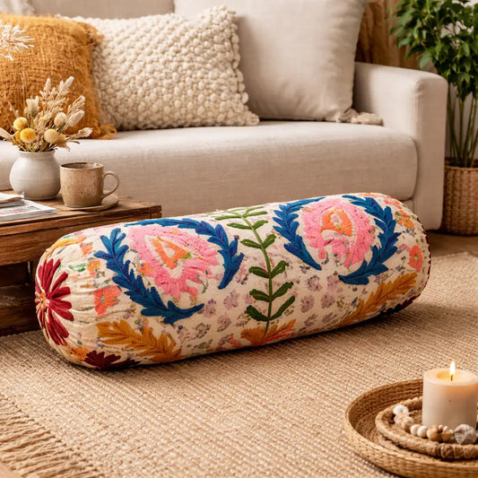 Kantha Charm Bolster | 21x8" | Cotton Fabric