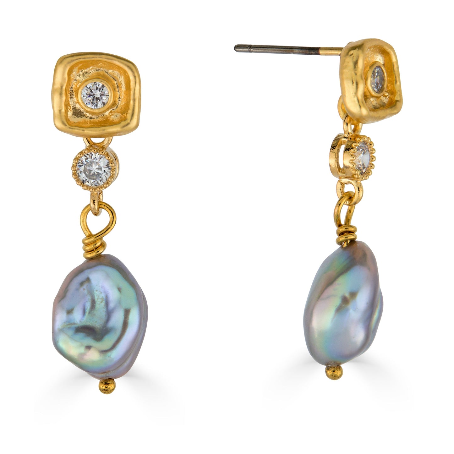Gray Keshi Pearl & Crystal Drop Earring