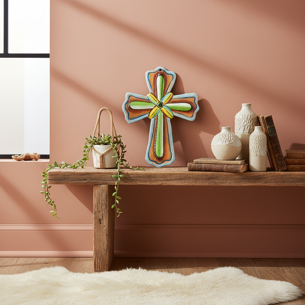 Painted Flower Cross Ornament