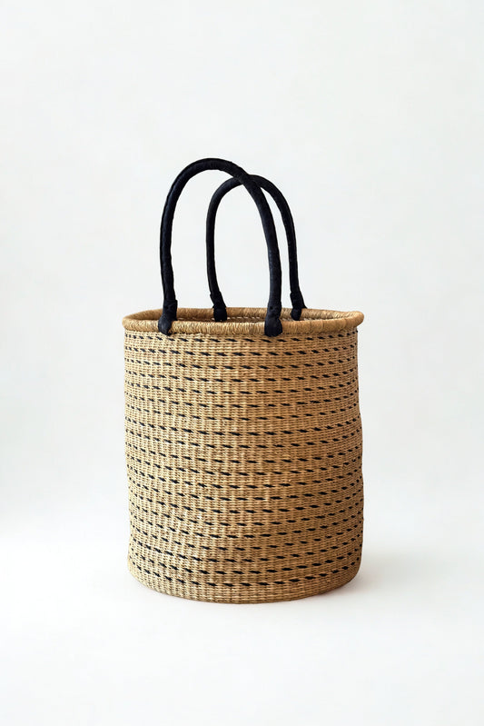 Natural w/ Black Horizontal Dashes Laundry Hamper