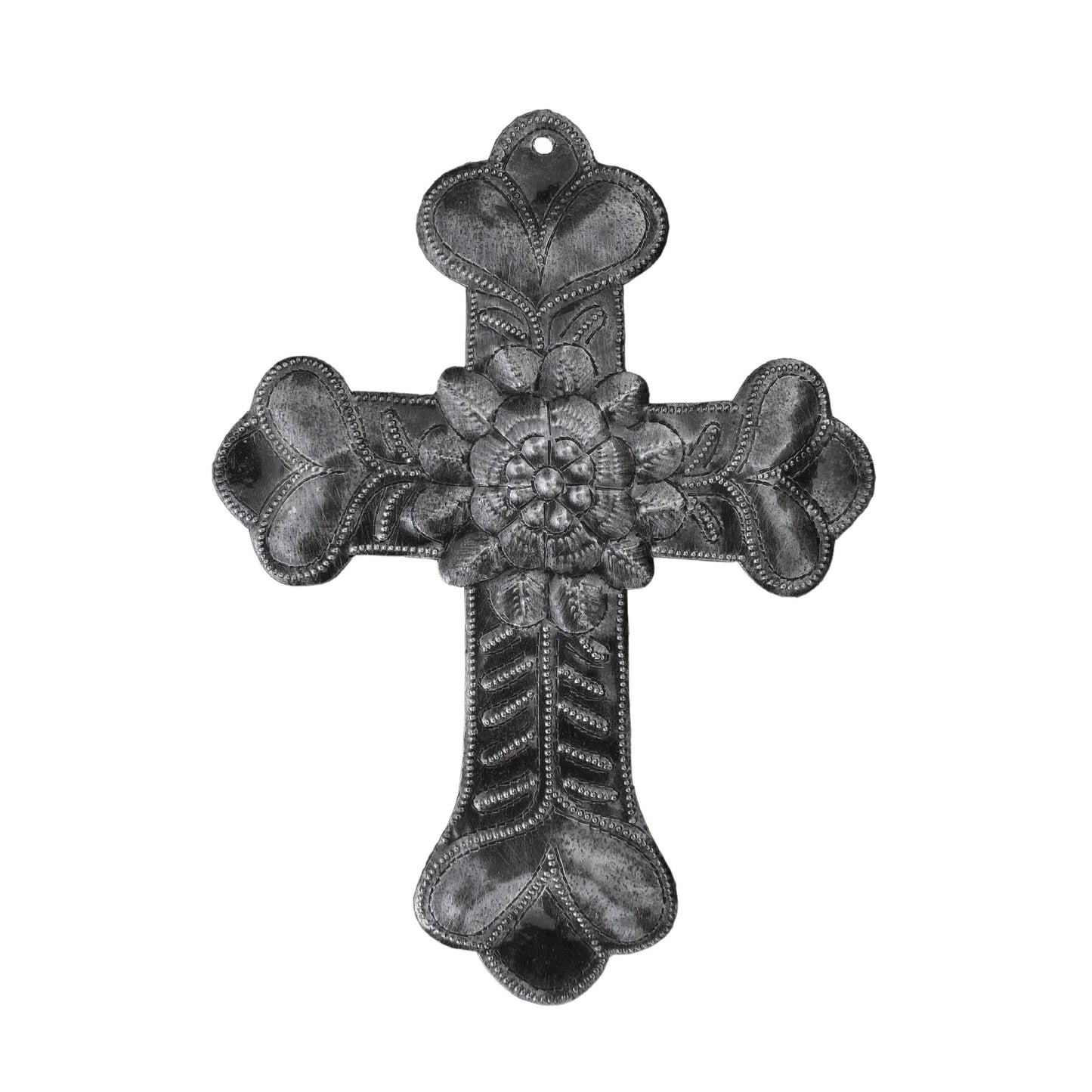 Recycled Metal Floral Cross, Milagro, Upcycled Art  5" x 7"