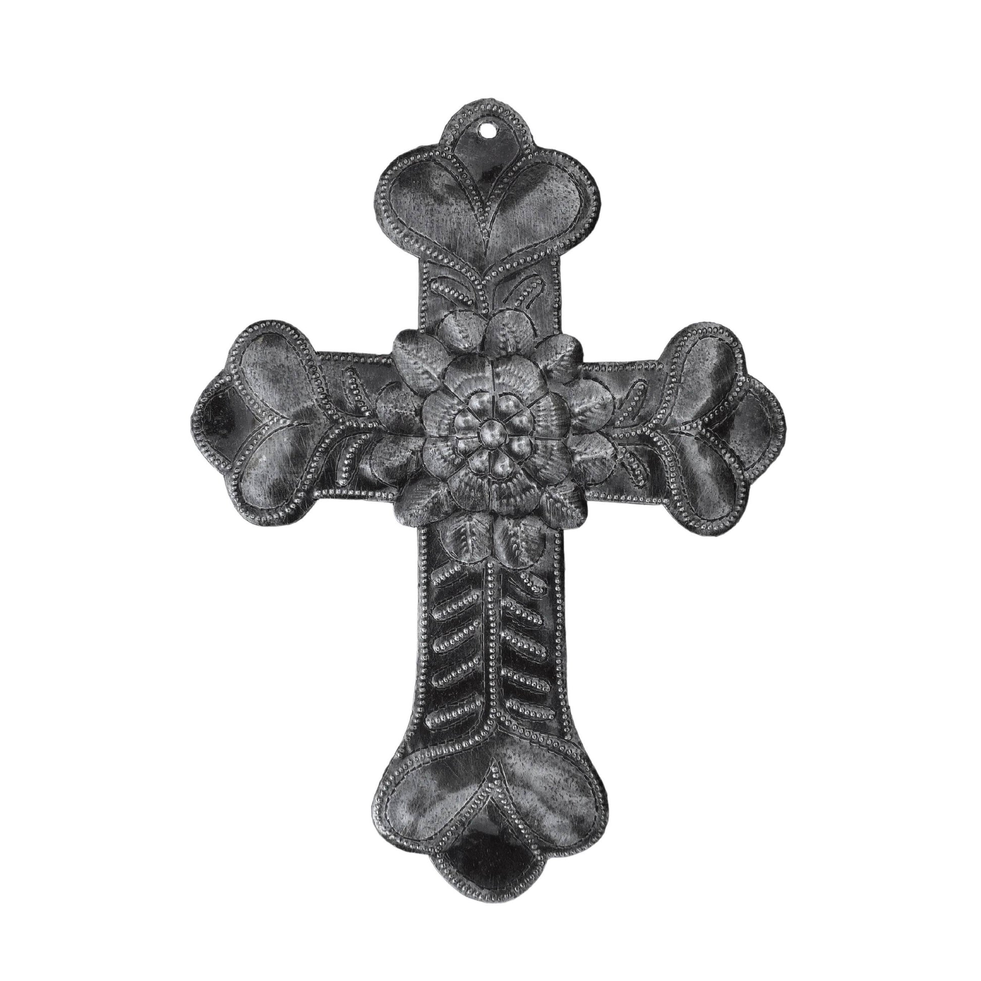 Recycled Metal Floral Cross, Milagro, Upcycled Art  5" x 7"