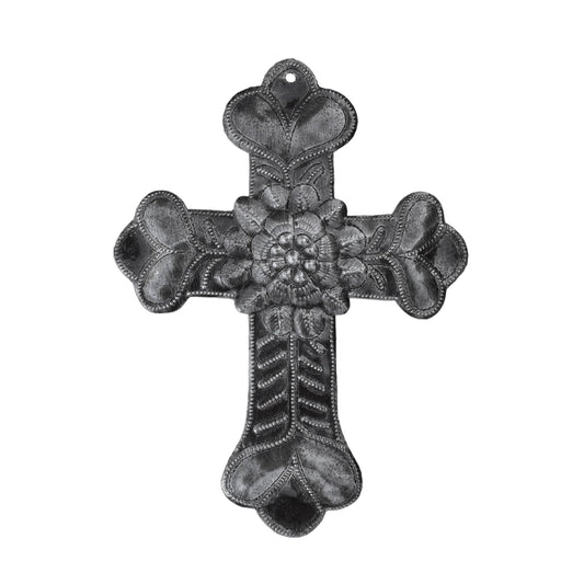 Recycled Metal Floral Cross, Milagro, Upcycled Art  5" x 7"
