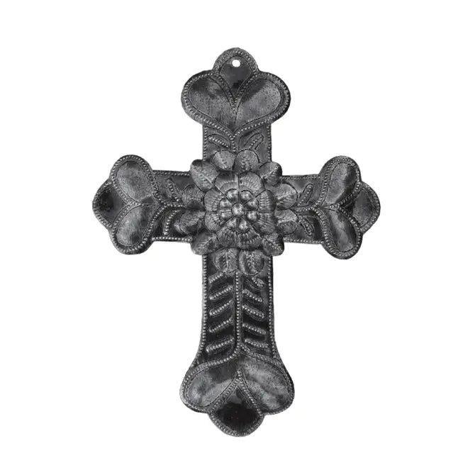 Recycled Metal Floral Cross, Milagro, Upcycled Art  5
