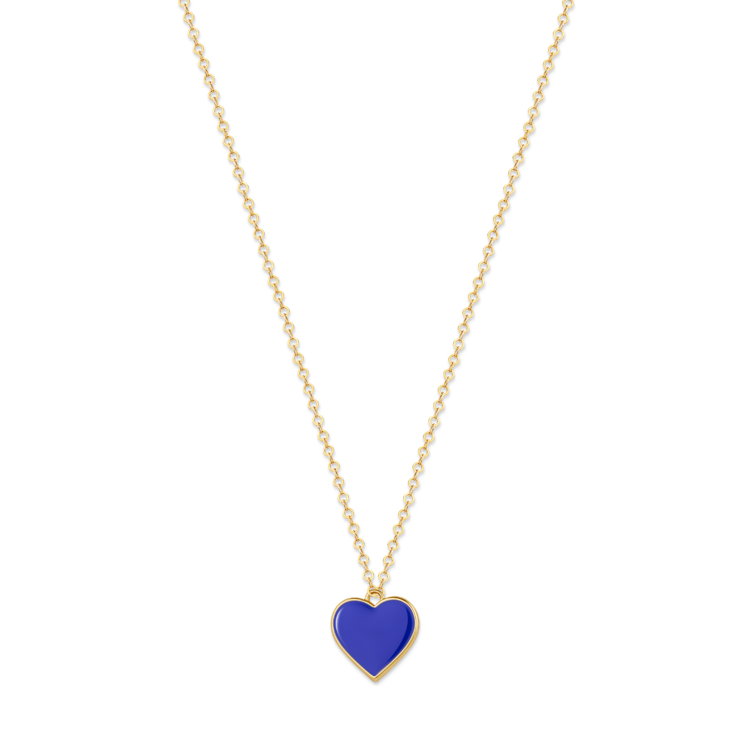 Single Hearted Girl Blue Heart Pendant Necklace Magnetic Clasp