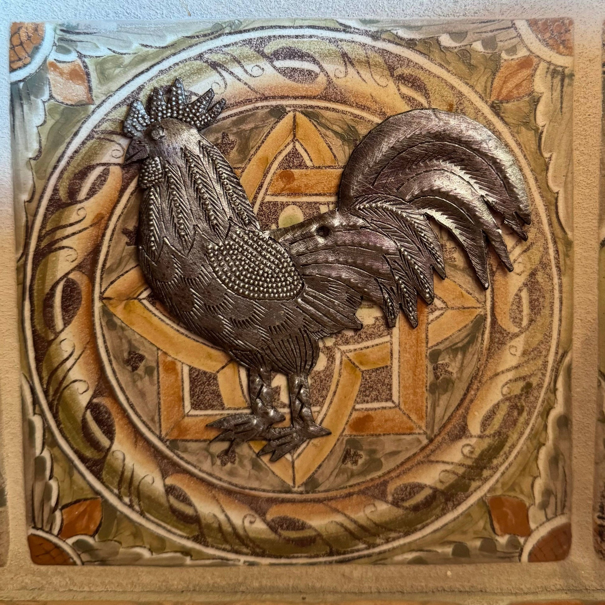 Farm Rooster, Handmade Christmas Ornament, Haiti  4"x4"