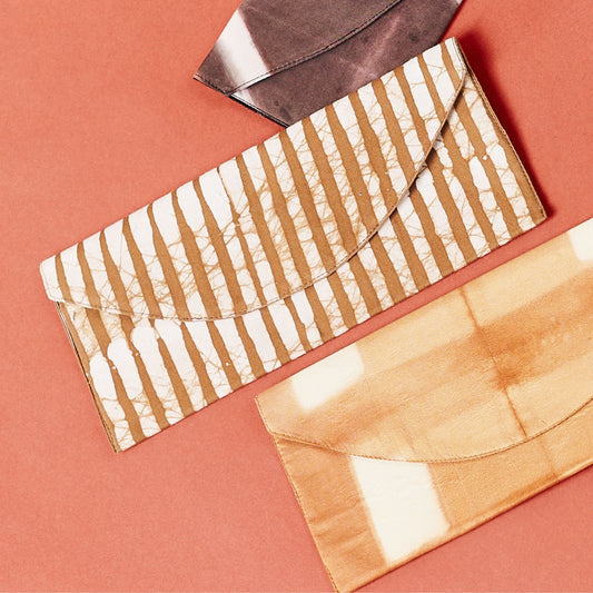 Oak Brown Stripes Cotton Wax Block Printed Envelope Pouch