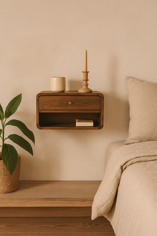 Solid Wood Curve Floating Bedside