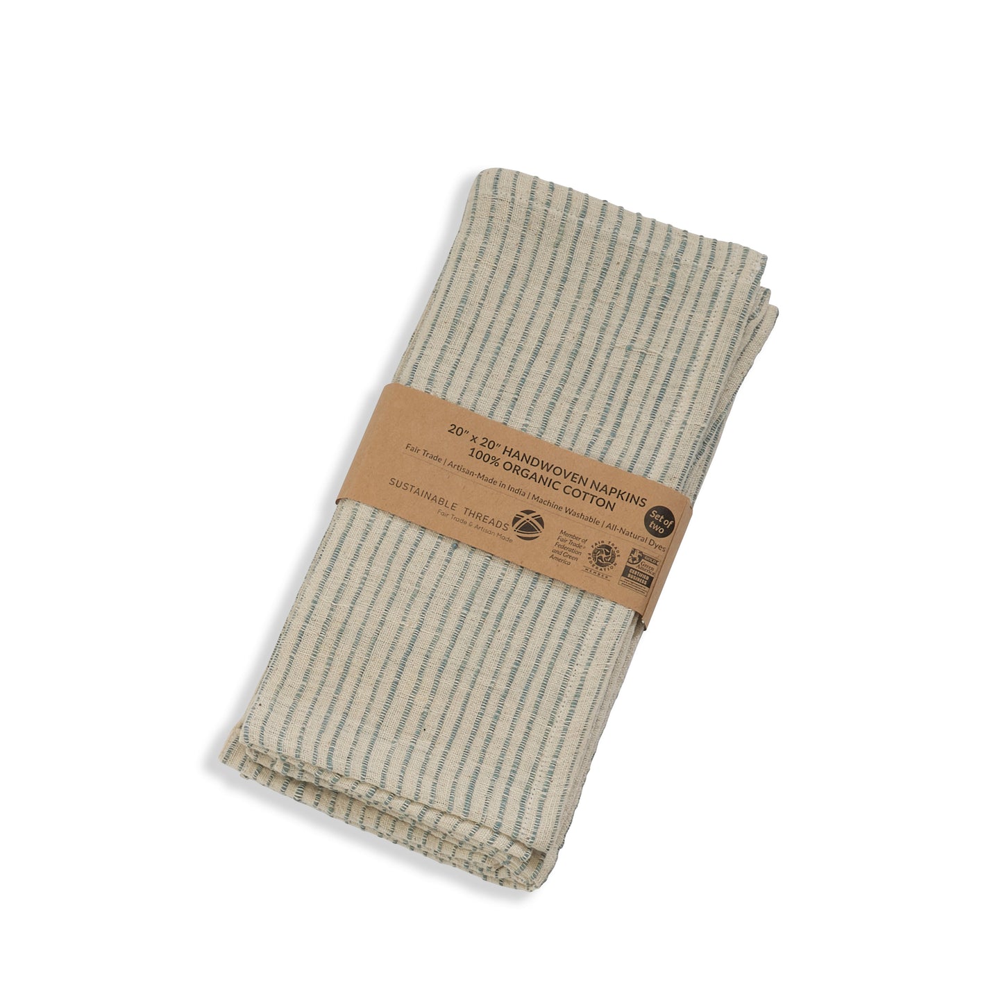Handwoven Organic Cotton Napkins, Set of 2 | 20" × 20" | Fair Trade | On Track