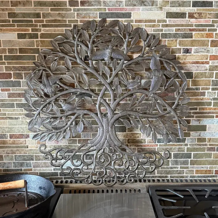 Haitian Metal Tree of Life Birds Wall Art 23 Hand Chiseled 