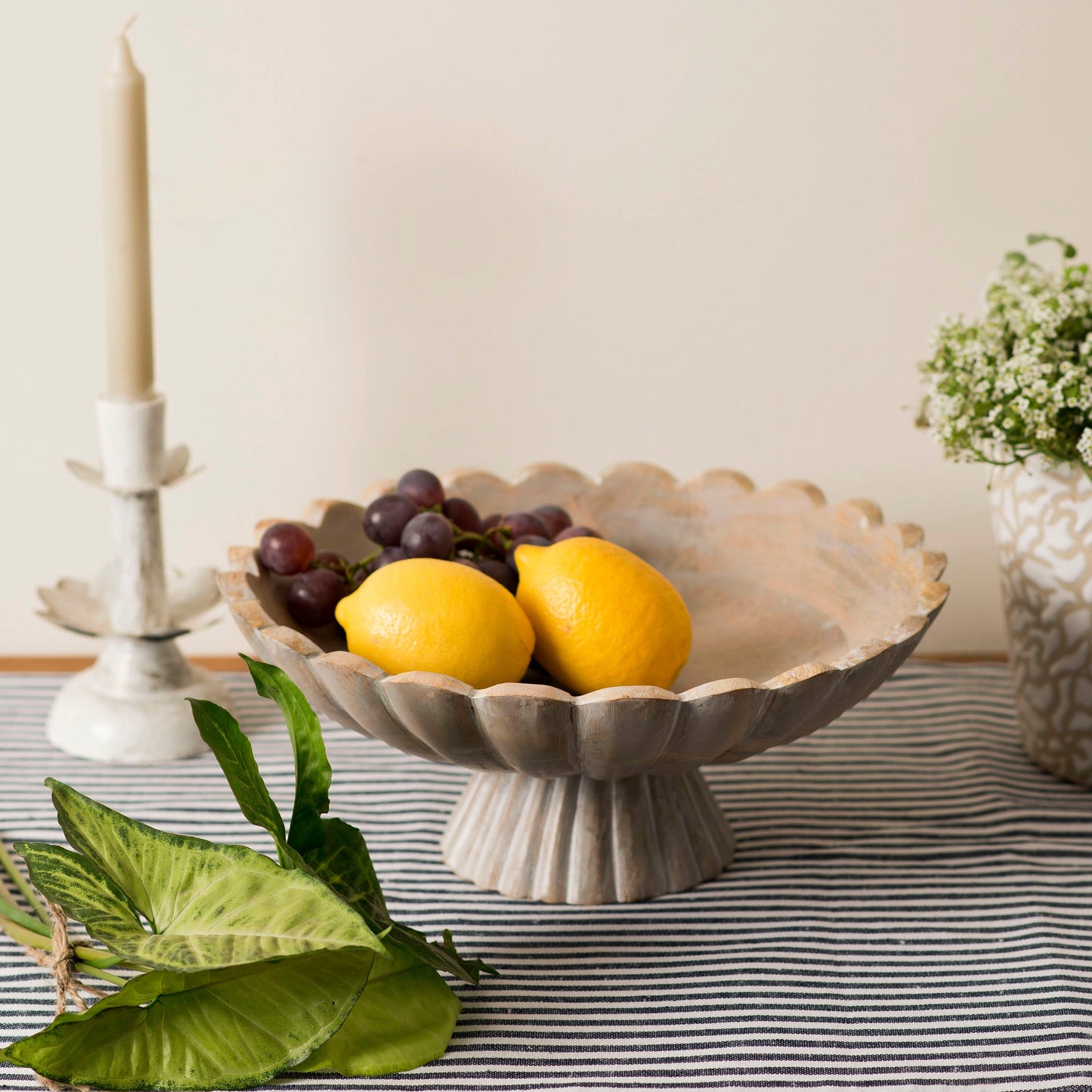 Fluted Pedestal Bowl - Rustic Grey