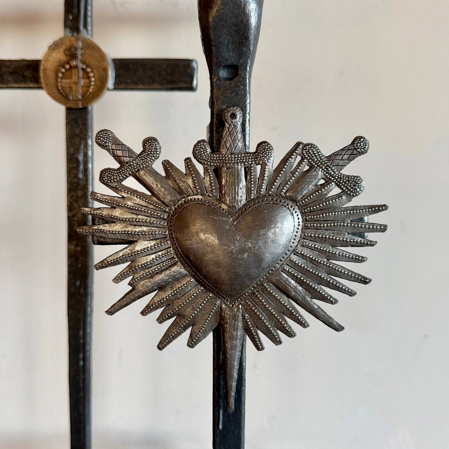 Sacred Heart Wall Art Haitian Metal Sculpture Crossed Swords