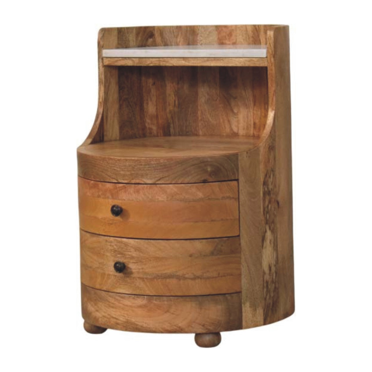 Solid Wood Curved Bedside with Marble Top