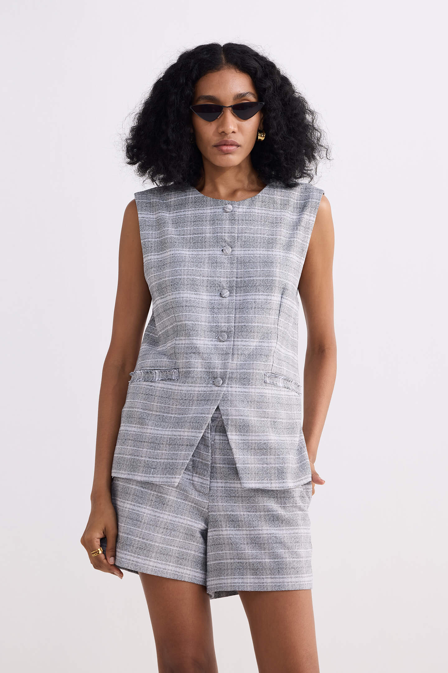 Cotton Tweed Shorts in Grey Front