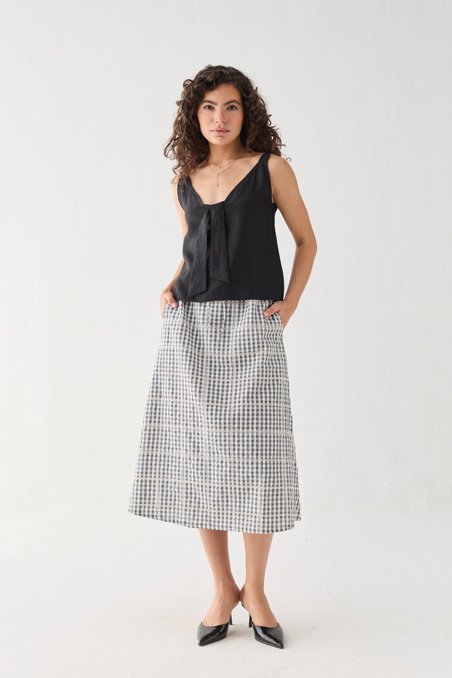 Hemp Front Tie Cami Top in Black