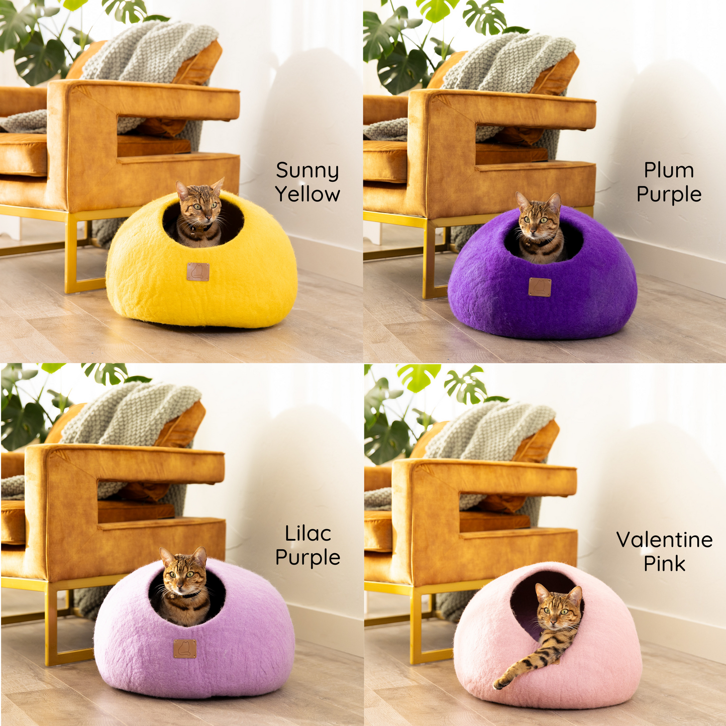 Premium Felted Wool Cat Cave Bed - Cozy Peekaboo Round Cave for Large or Small Cats