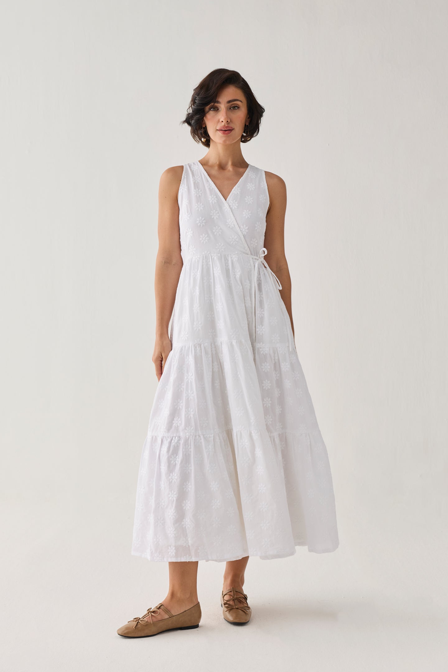 The Embroidered Tiered Wrap Maxi Dress
