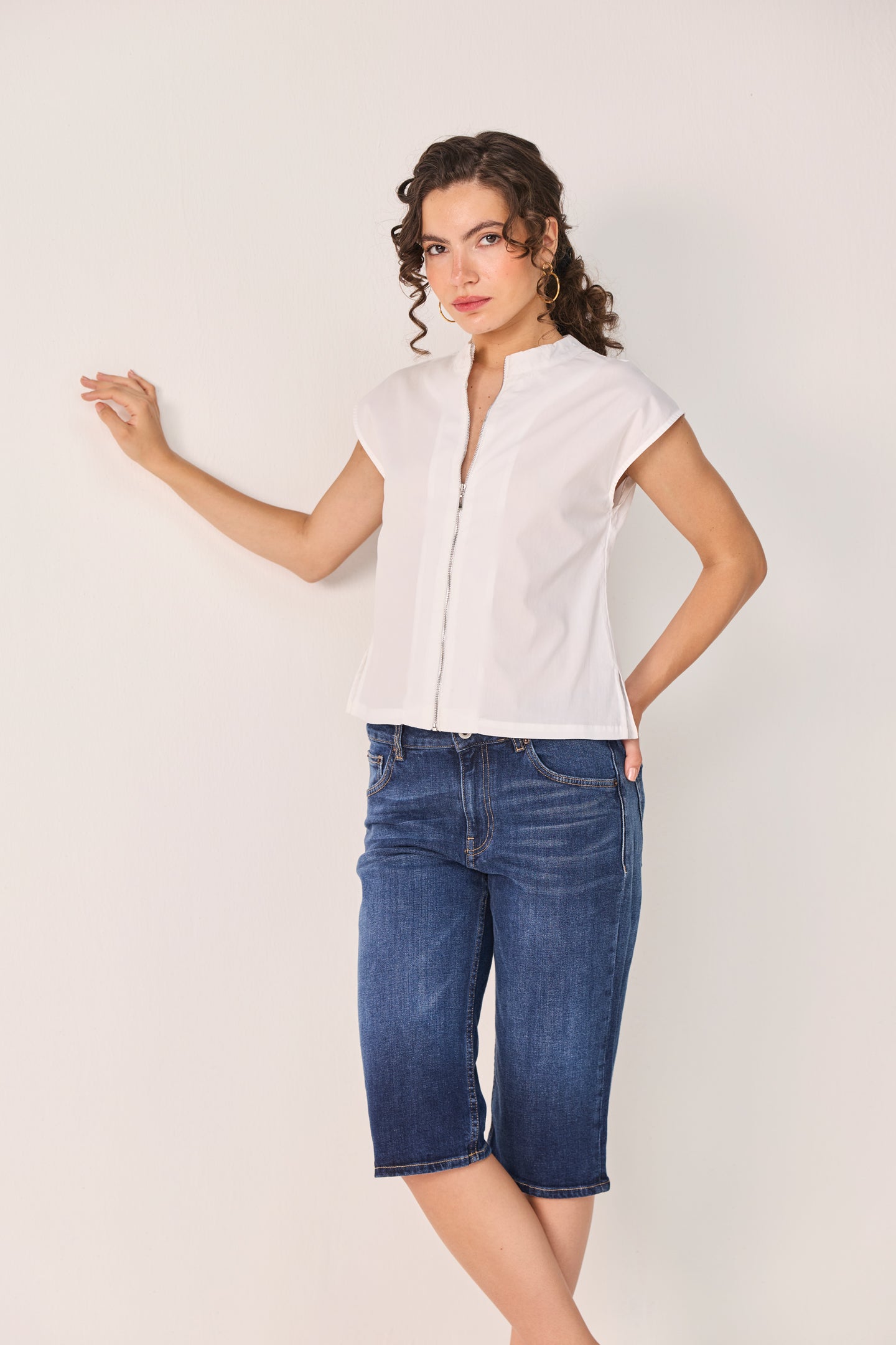 Front Zip Top in White