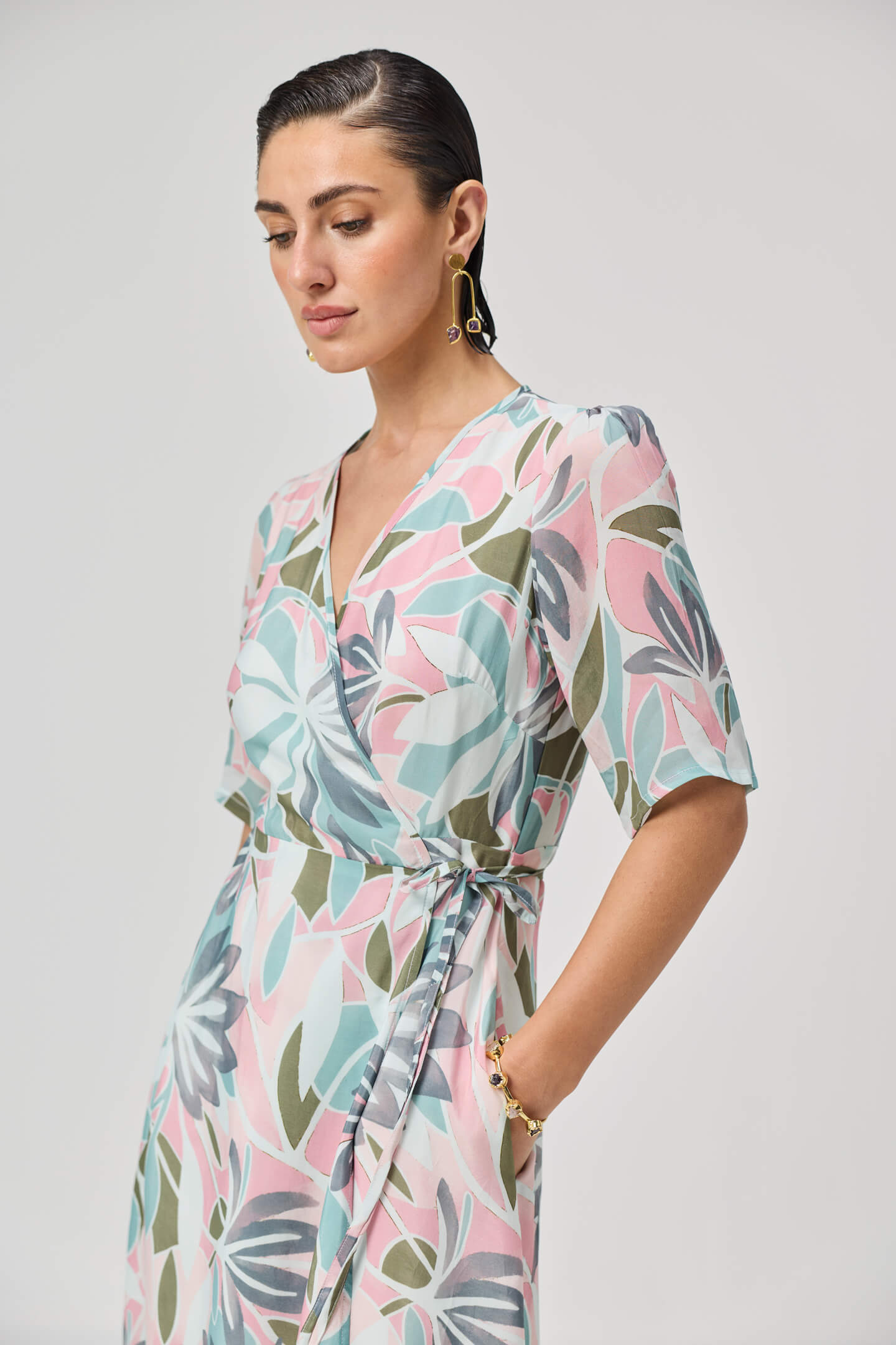 Maxi Wrap Dress in Multi Florals