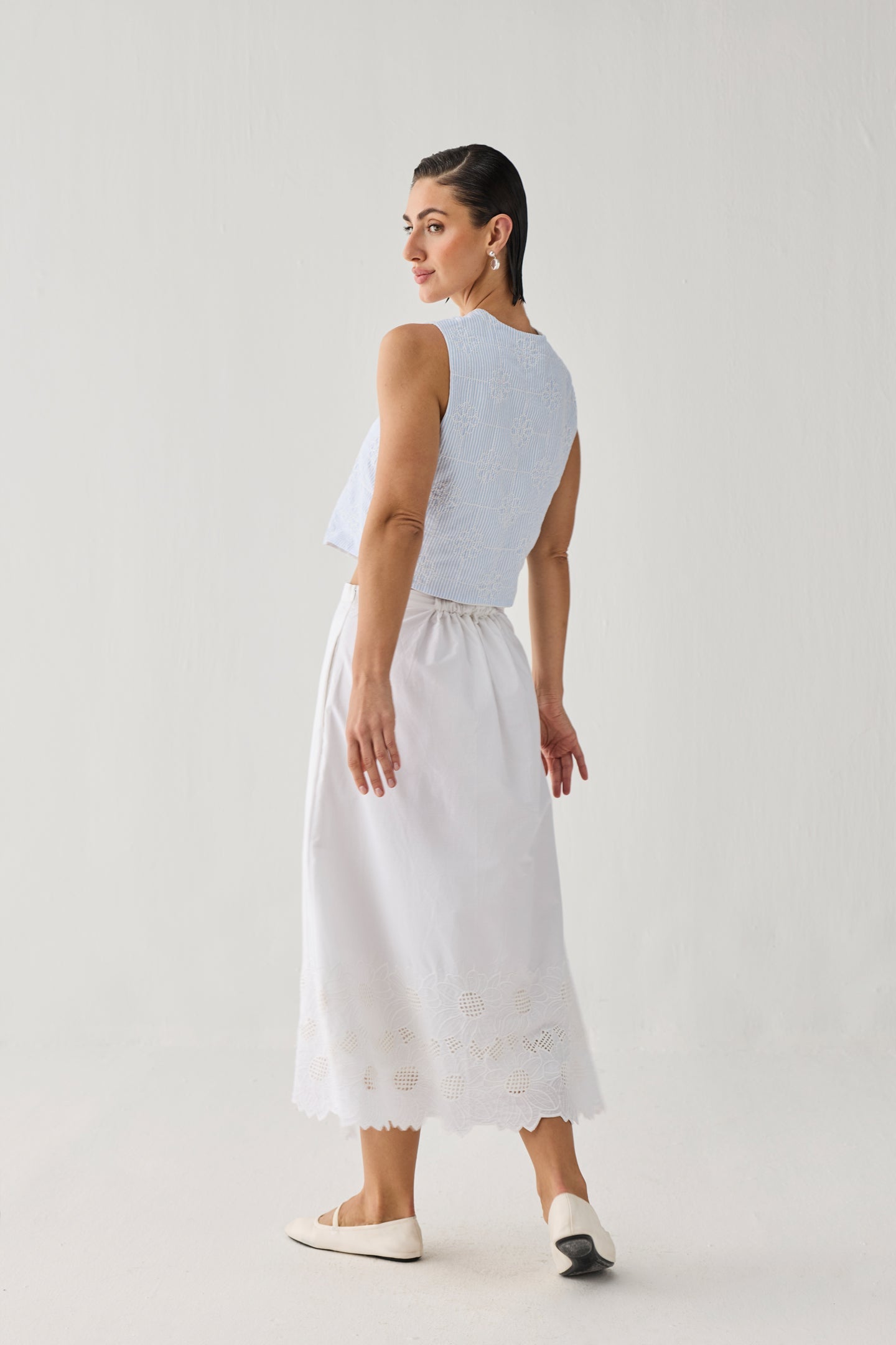 Embroidered Midi Skirt in White