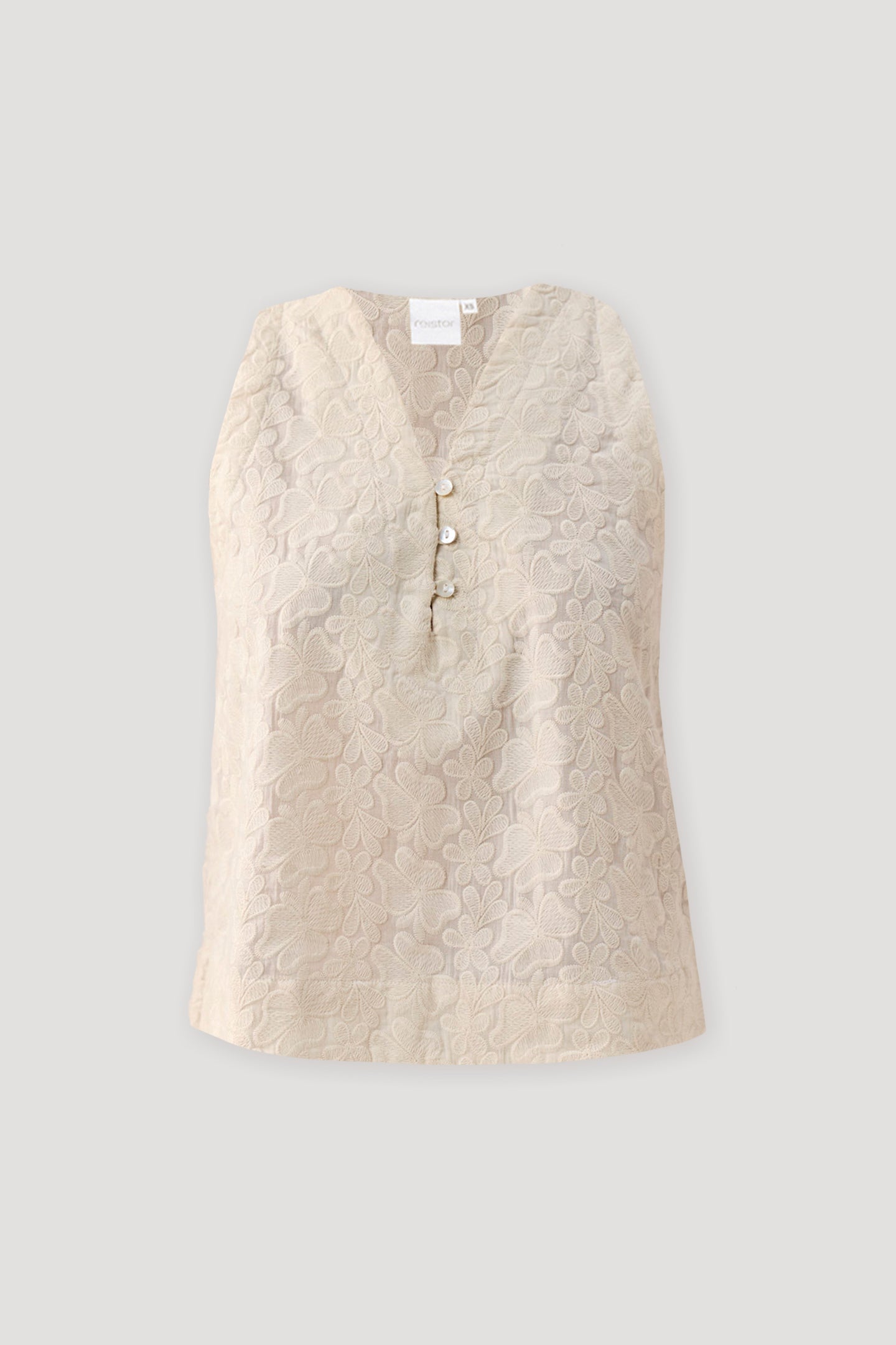 Embroidered Button Front Neck Top in Cream