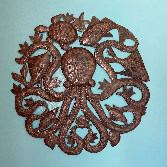 Sea Life, Octopus Recycled Metal Art, 24"