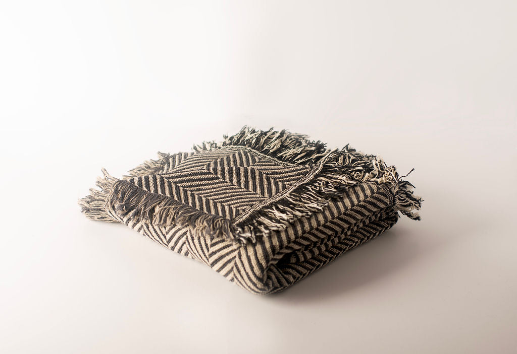 Neutral Herringbone Jacquard Woven Throw
