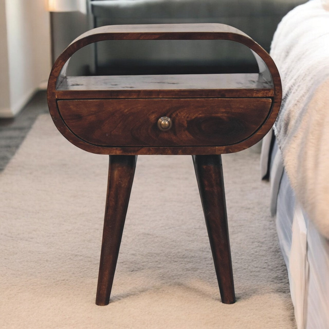 Solid Wood California Walnut Circular Bedside Table