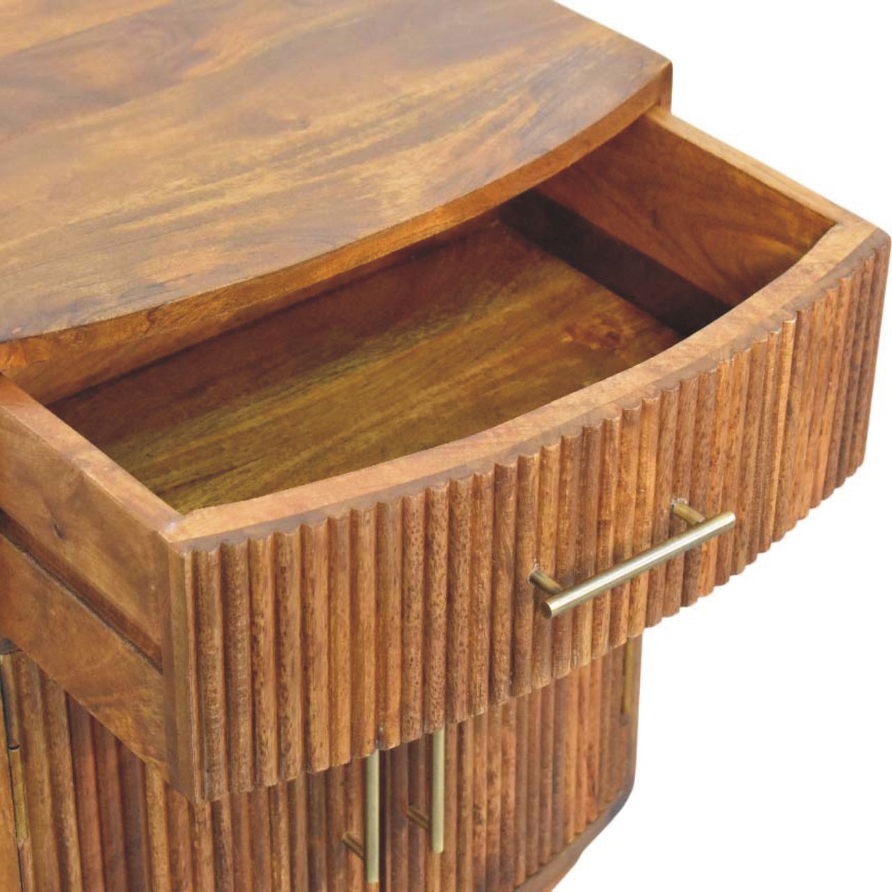 Solid Wood Curved Ribbed Bedside Table