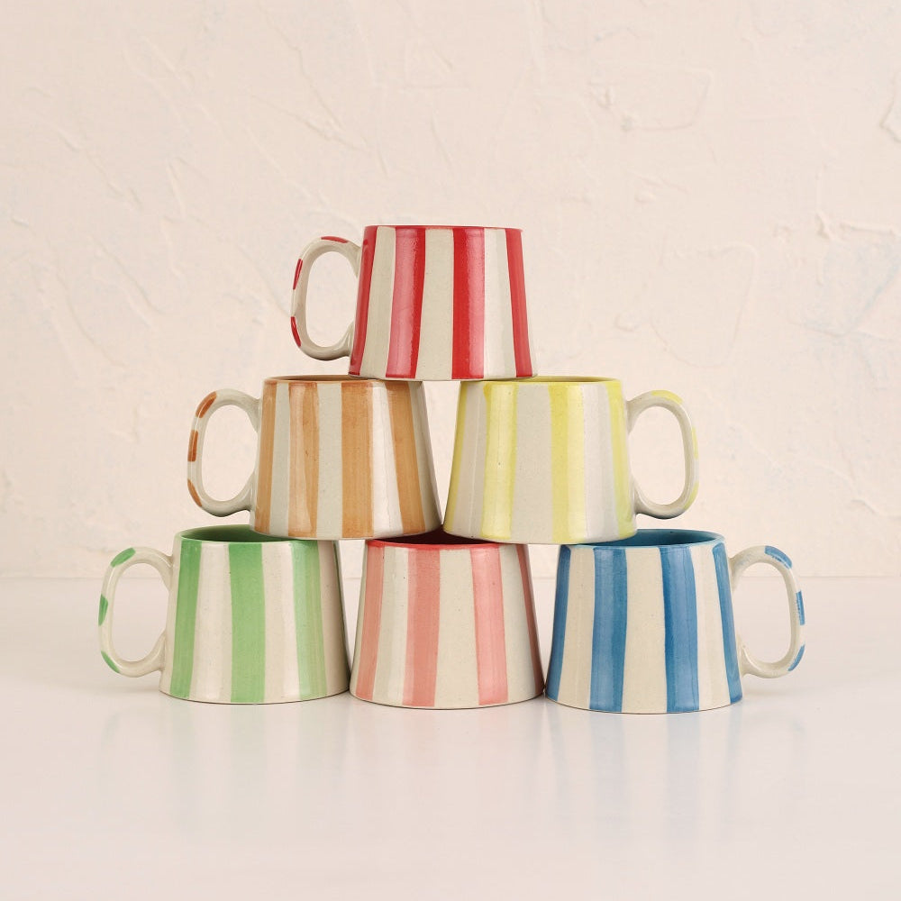 Ceramic Stripe  Coffee cup- Dark Blue  220ml (SET OF 4)