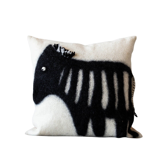 Felted Wool Zebra Throw Pillow