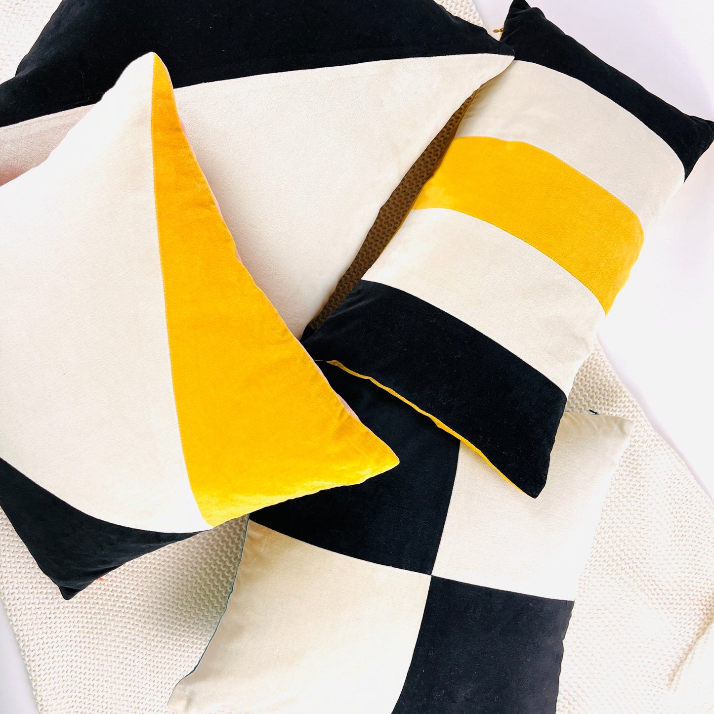 COTTON VELVET PILLOW COVER - B&W CHECKERBOARD