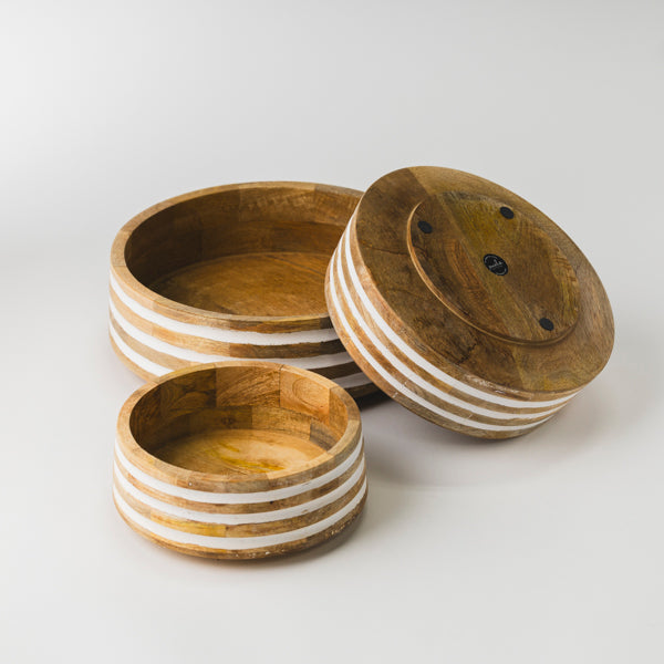 Whitehaven Striped Mango Wood Nested Serving Bowls Set of 3