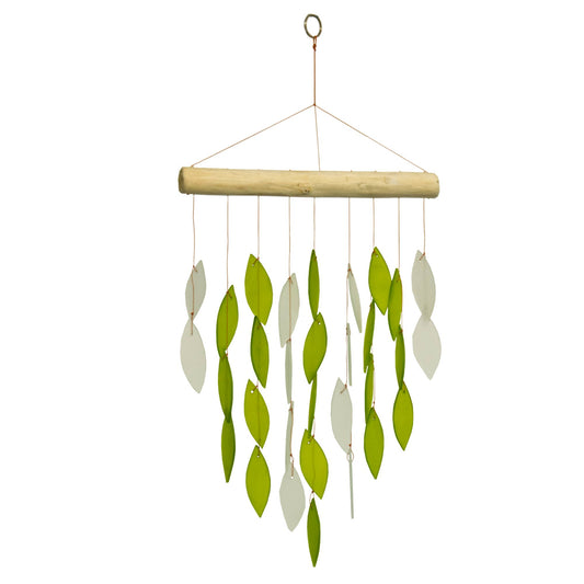 White and Olive Cascade Tumbled Glass Wind Chime