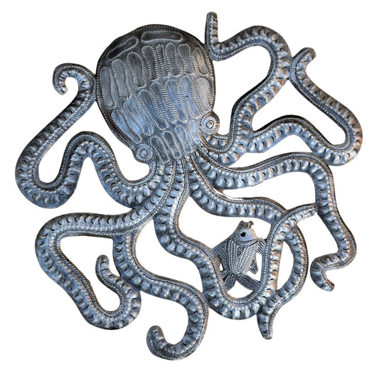 Small Metal Octopus, Sea Life, Nautical, Hand Made 10"
