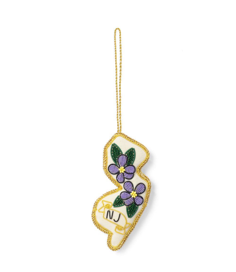 New Jersey State Violet Beaded Fabric Ornament - Embroidered