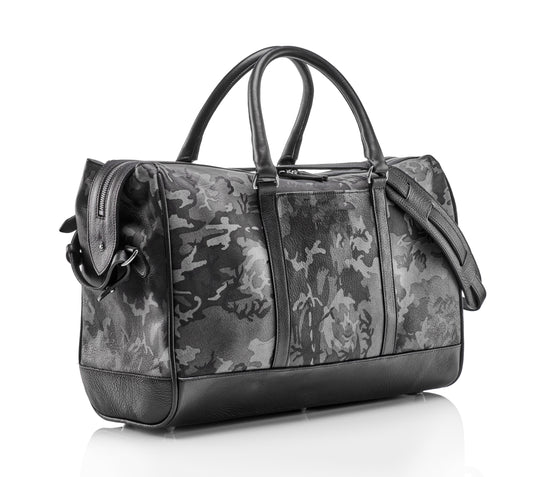 Wanderlust Leather Weekender - Grey Camo